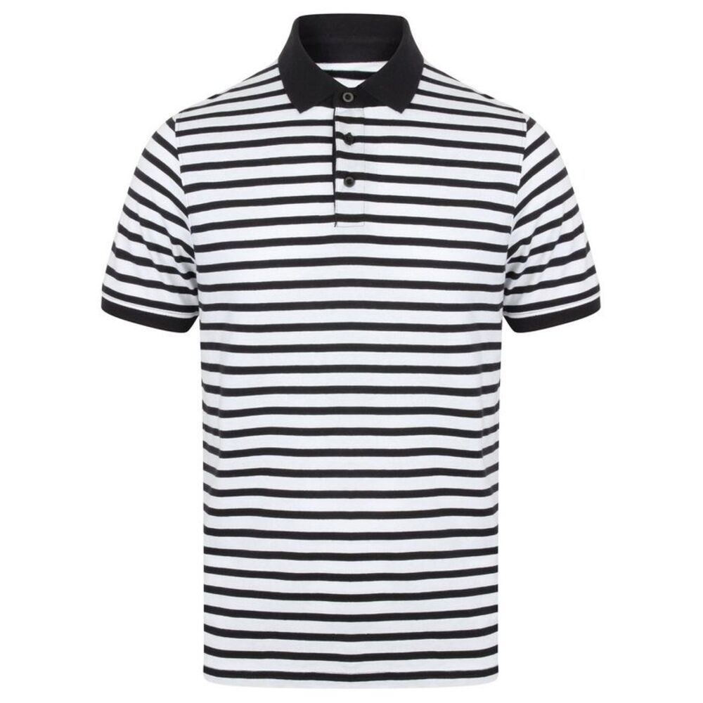 Front Row Mens Striped Jersey Polo Shirt / White/Navy